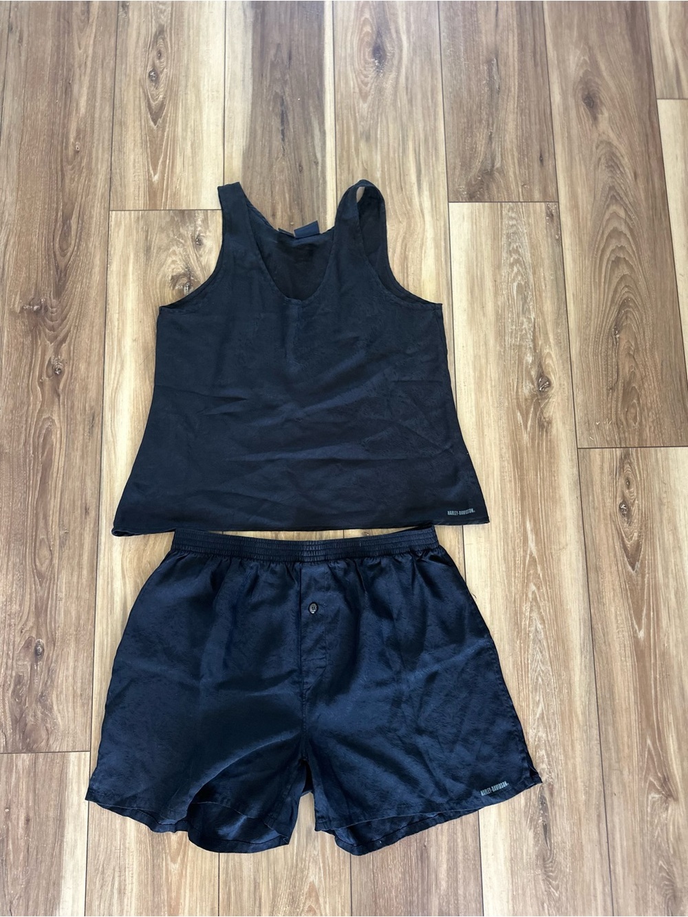 Harley Davidson Black Women's 100% silk Tank and Boxer Short Sleep Set